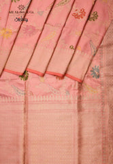 Pastel Pink Pure Exclusive Kadwa Katan Silk Saree with Blouse Piece - Adi Akshoy & Co.