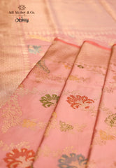 Pastel Pink Pure Exclusive Kadwa Katan Silk Saree with Blouse Piece - Adi Akshoy & Co.
