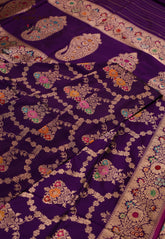 Purple Pure Exclusive Kadwa Katan Silk Saree with Blouse Piece - Adi Akshoy & Co.