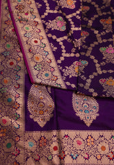 Purple Pure Exclusive Kadwa Katan Silk Saree with Blouse Piece - Adi Akshoy & Co.
