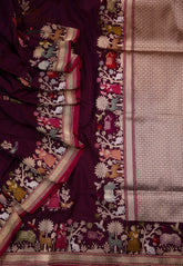 Magenta Pure Exclusive Kadwa Katan Silk Saree with Blouse Piece - Adi Akshoy & Co.