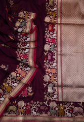 Magenta Pure Exclusive Kadwa Katan Silk Saree with Blouse Piece - Adi Akshoy & Co.