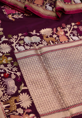 Magenta Pure Exclusive Kadwa Katan Silk Saree with Blouse Piece - Adi Akshoy & Co.