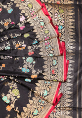 Black Pure Exclusive Kadwa Katan Silk Saree with Blouse Piece - Adi Akshoy & Co.