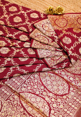Red Pure Exclusive Kadwa Katan Silk Saree with Blouse Piece - Adi Akshoy & Co.