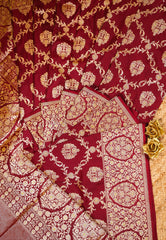Red Pure Exclusive Kadwa Katan Silk Saree with Blouse Piece - Adi Akshoy & Co.