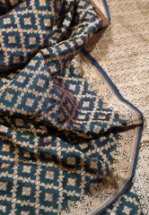 Peacock Blue Pure Exclusive Kadwa Katan Silk Saree with Blouse Piece - Adi Akshoy & Co.