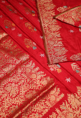 Red Pure Exclusive Kadwa Katan Silk Saree with Blouse Piece - Adi Akshoy & Co.