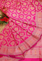 Rani Pink Pure Exclusive Kadwa Katan Banarasi Silk Saree with Blouse Piece - Adi Akshoy & Co.