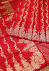 Red Pure Exclusive Kadwa Katan Silk Saree with Blouse Piece - Adi Akshoy & Co.