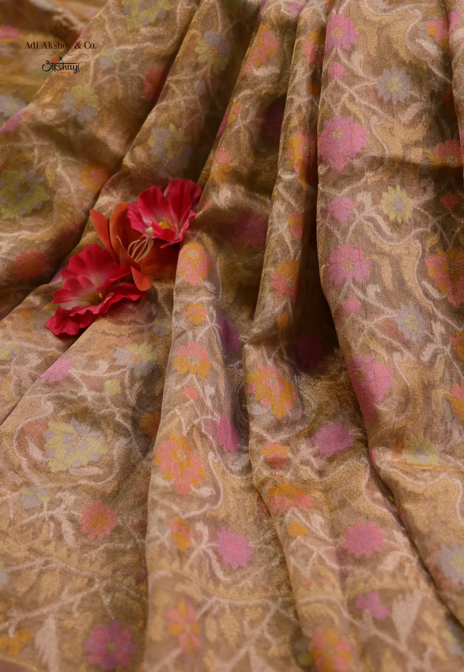 Tussar Colour Exclusive Pure Tissue Silk Saree with Blouse Piece - Adi Akshoy & Co.