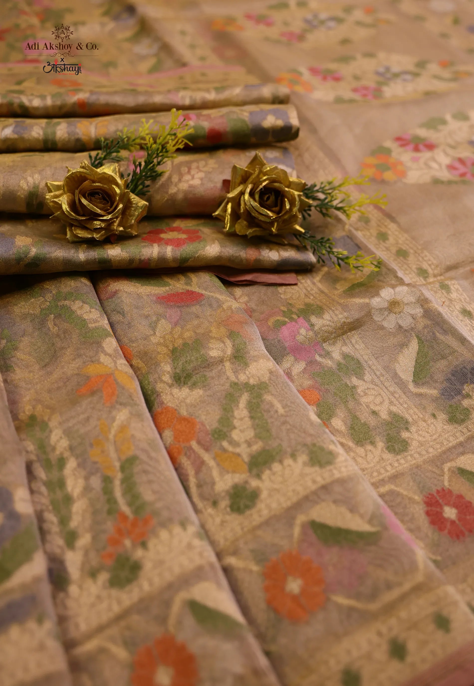 Tussar Colour Exclusive Pure Tissue Silk Saree with Blouse Piece - Adi Akshoy & Co.