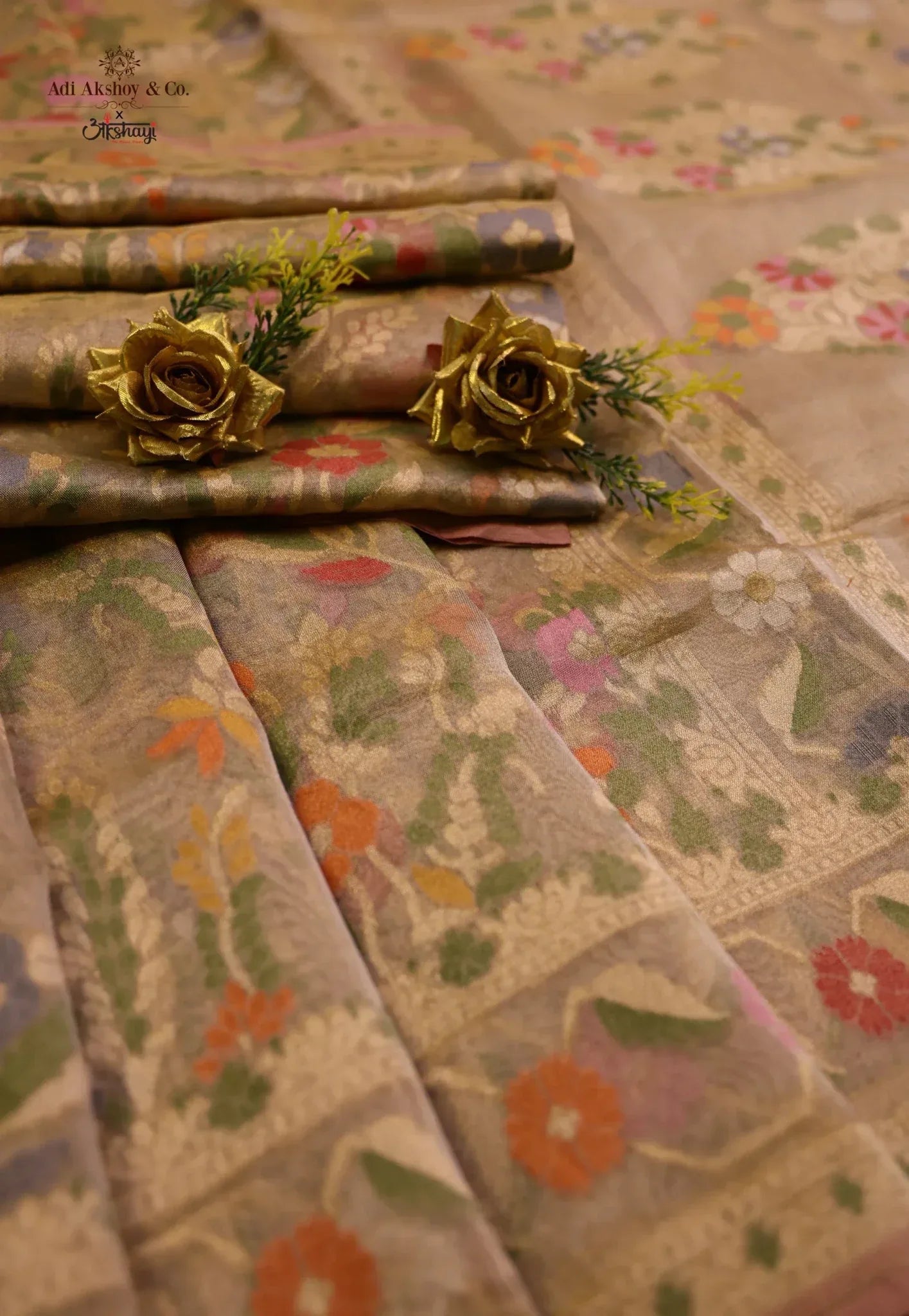 Tussar Colour Exclusive Pure Tissue Silk Saree with Blouse Piece - Adi Akshoy & Co.