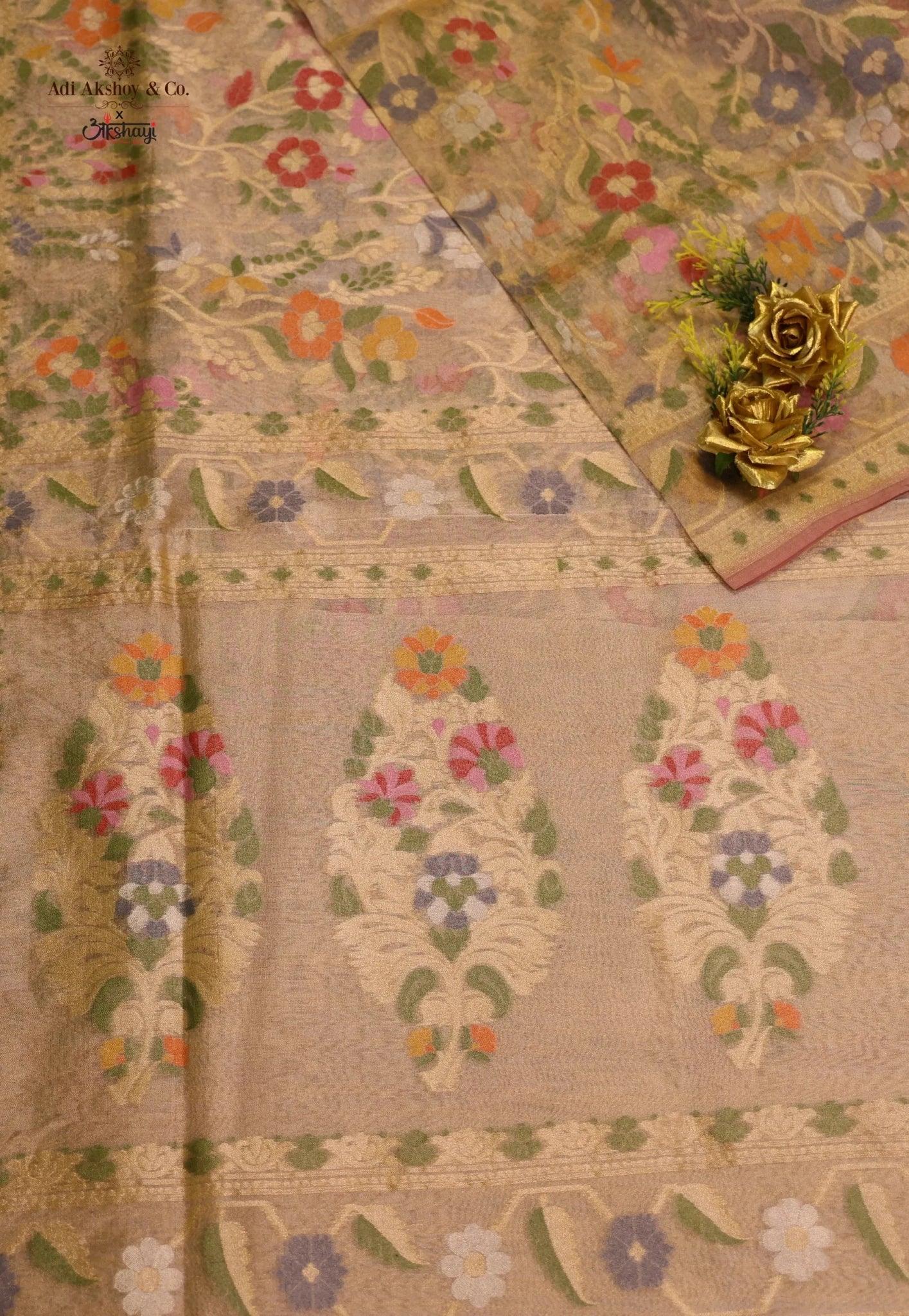 Tussar Colour Exclusive Pure Tissue Silk Saree with Blouse Piece - Adi Akshoy & Co.