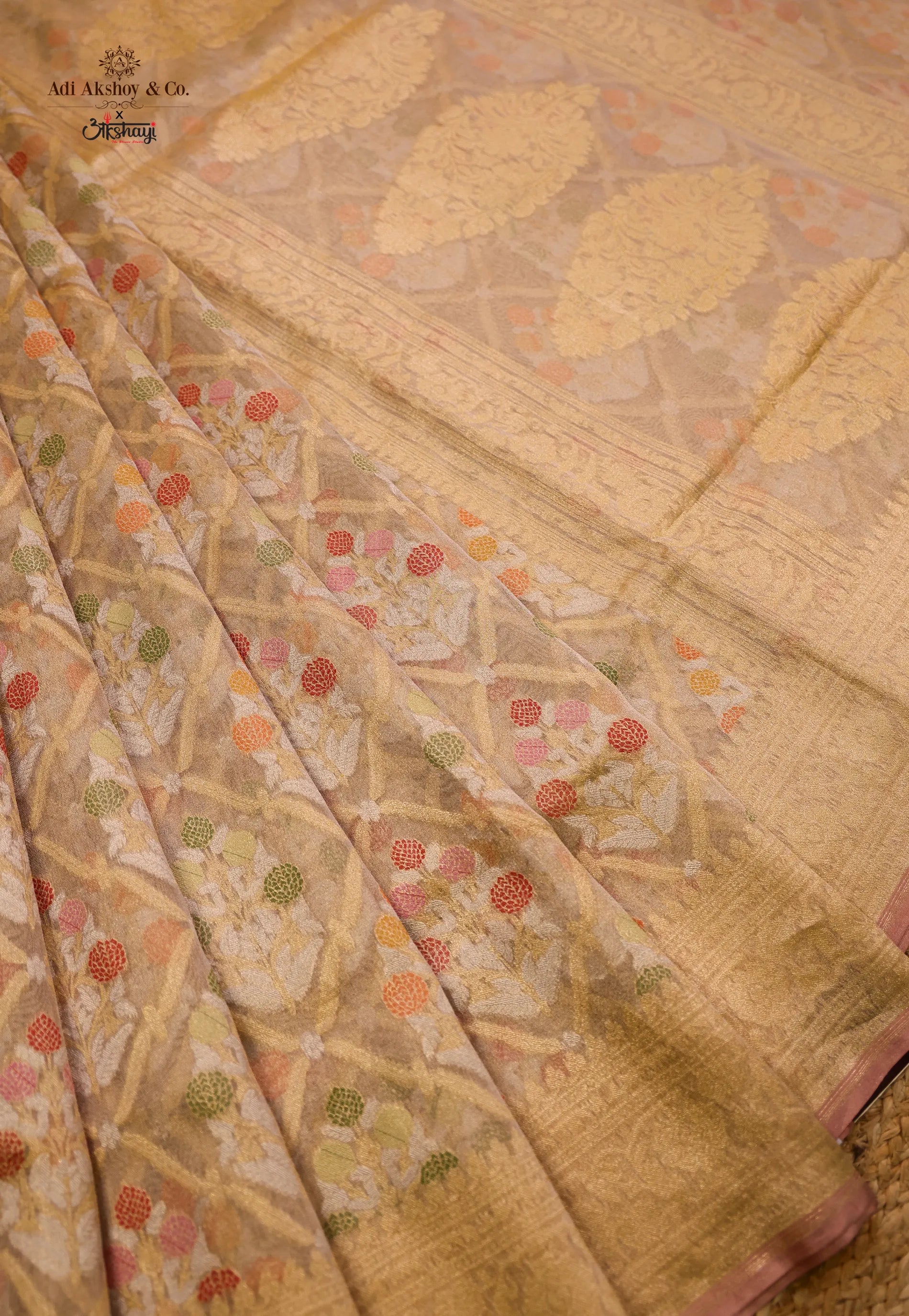 Tussar Colour Exclusive Pure Tissue Silk Saree with Blouse Piece - Adi Akshoy & Co.