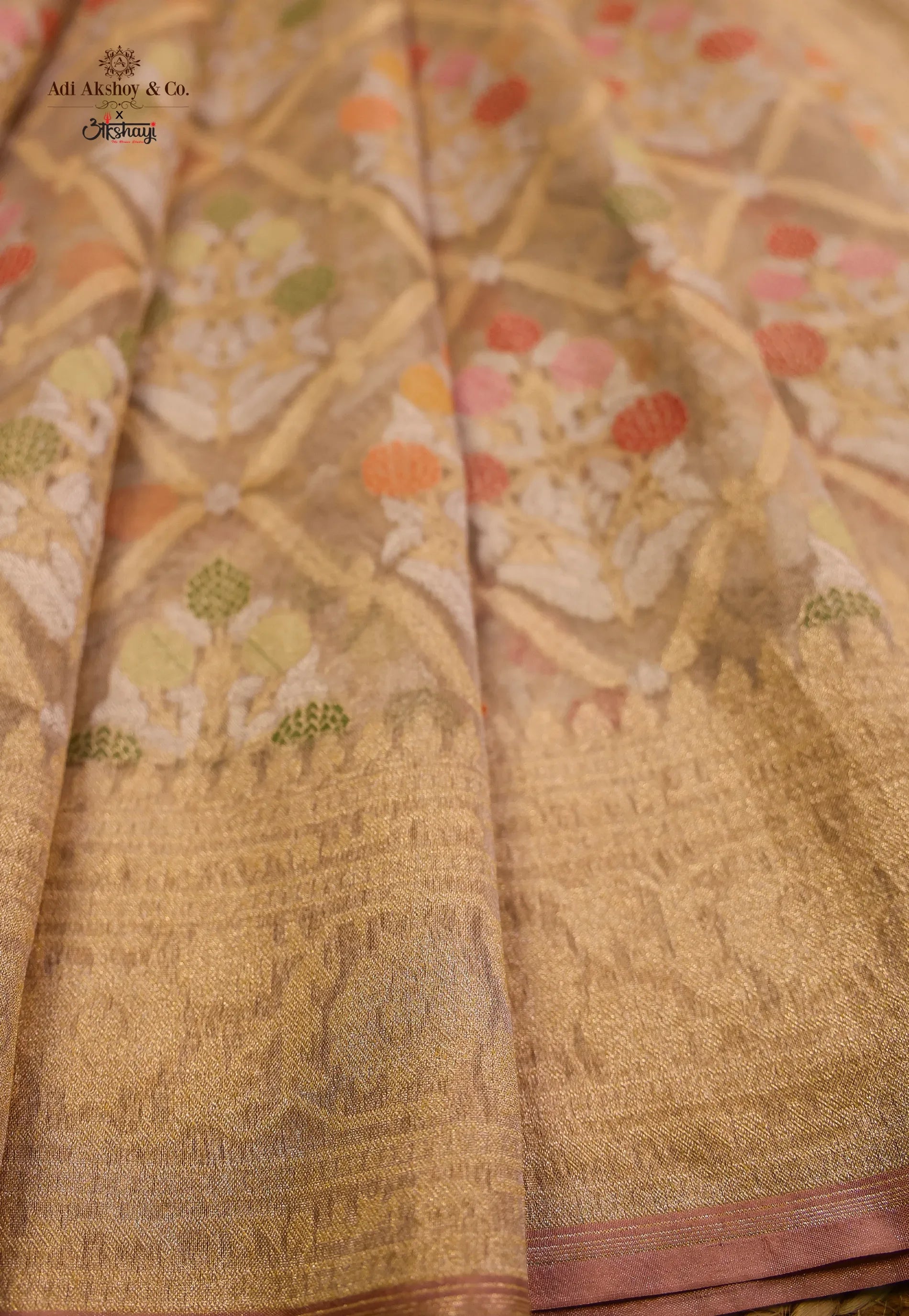 Tussar Colour Exclusive Pure Tissue Silk Saree with Blouse Piece - Adi Akshoy & Co.