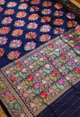 Blue Pure Exclusive Kadwa Katan Banarasi Saree with Blouse Piece - Adi Akshoy & Co.