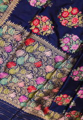 Blue Pure Exclusive Kadwa Katan Banarasi Saree with Blouse Piece - Adi Akshoy & Co.