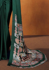 Bottle Green Ajrakh Print in Modal Silk Saree With Blouse Piece - Adi Akshoy & Co.