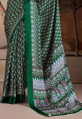Bottle Green Ajrakh Print in Modal Silk Saree With Blouse Piece - Adi Akshoy & Co.