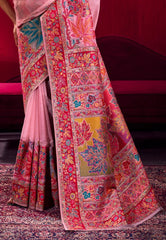 Baby Pink Kani Silk Saree With Blouse Piece - Adi Akshoy & Co.