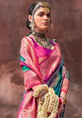 Rama Green Kanjivaram Silk with Zari work Saree with Blouse Piece - Adi Akshoy & Co.