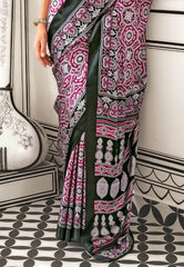 Magenta Ajrakh Print in Modal Silk Saree With Blouse Piece - Adi Akshoy & Co.
