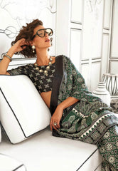 Bottle Green Ajrakh print in Modal Silk Saree With Blouse Piece - Adi Akshoy & Co.