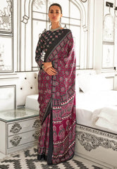 Maroon Ajrakh print in Modal Silk Saree With Blouse Piece - Adi Akshoy & Co.
