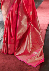Rani Pink Kanjivaram Silk Saree with Blouse Piece - Adi Akshoy & Co.