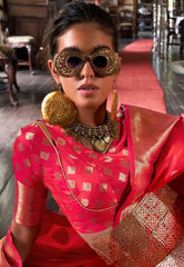 Rani Pink Kanjivaram Silk Saree with Blouse Piece - Adi Akshoy & Co.