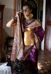 Magenta Kanjivaram Silk Saree with Blouse Piece - Adi Akshoy & Co.