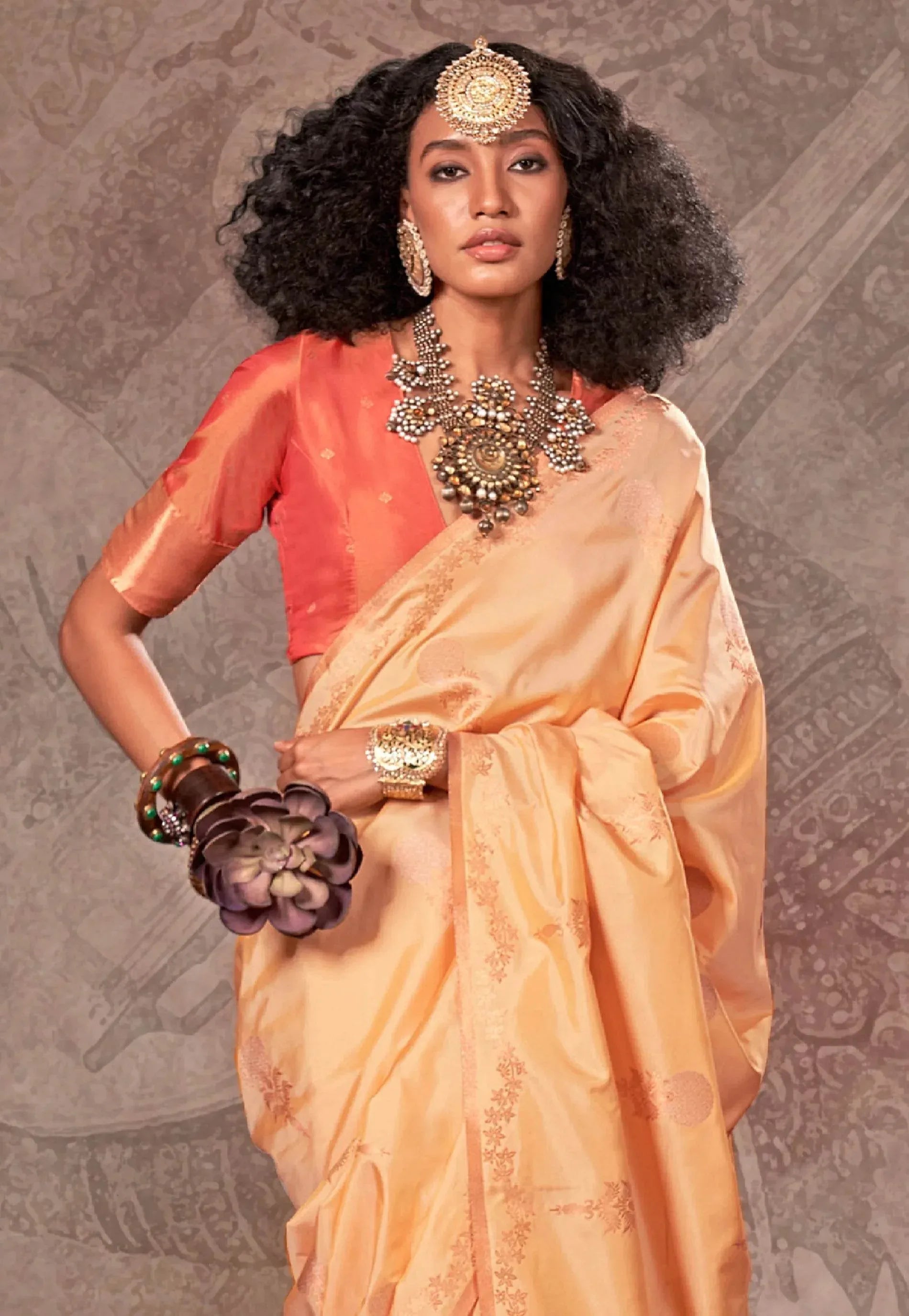 Light Yellow Katan Silk Saree With Blouse Piece - Adi Akshoy & Co.
