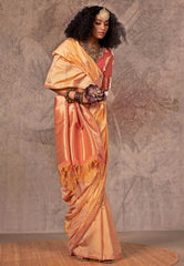 Light Yellow Katan Silk Saree With Blouse Piece - Adi Akshoy & Co.