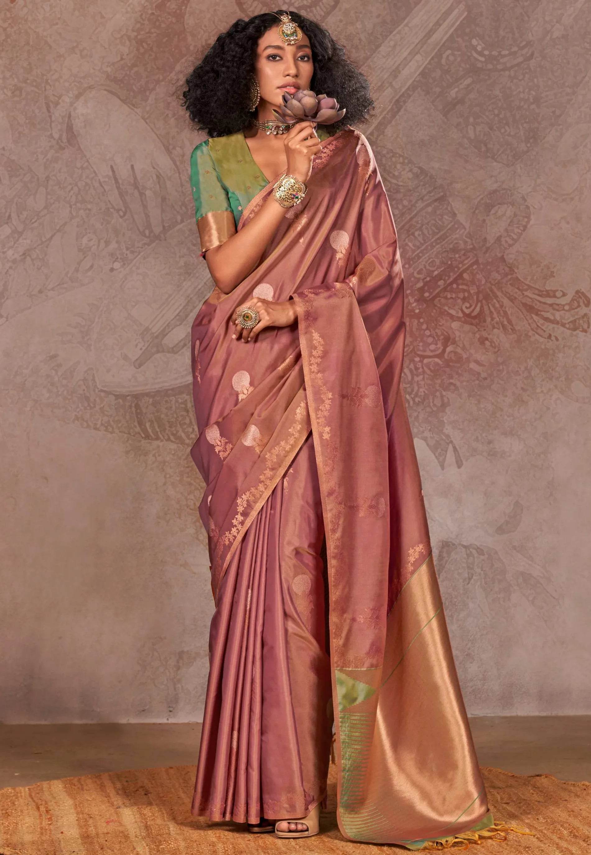 Cross Brown Katan Silk Saree With Blouse Piece - Adi Akshoy & Co.