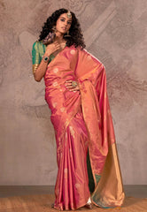 Cross Pink Katan Silk Saree With Blouse Piece - Adi Akshoy & Co.