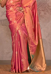 Cross Pink Katan Silk Saree With Blouse Piece - Adi Akshoy & Co.
