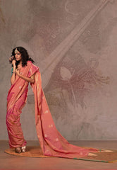 Cross Pink Katan Silk Saree With Blouse Piece - Adi Akshoy & Co.