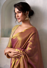 Cross Golden Yellow Tissue Silk Saree with Blouse Piece – Adi Akshoy & Co.