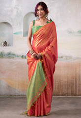 Cross Golden Pink Tissue Silk Saree with Blouse Piece - Adi Akshoy & Co.