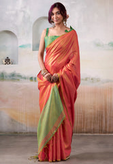 Cross Golden Pink Tissue Silk Saree with Blouse Piece