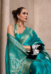 Rama Green Mashru Silk Saree with Blouse Piece – Adi Akshoy & Co.