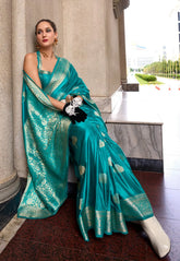 Rama Green Mashru Silk Saree with Blouse Piece – Adi Akshoy & Co.