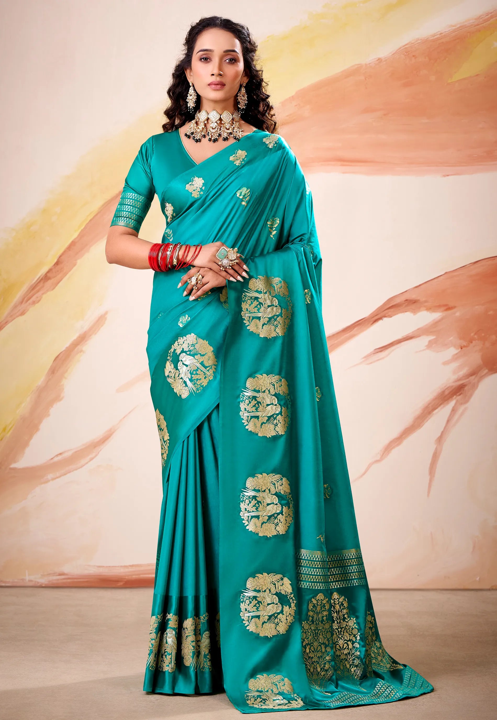Rama Green Mashru Silk Saree with Blouse Piece – Adi Akshoy & Co.
