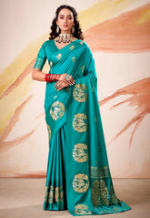 Rama Green Mashru Silk Saree with Blouse Piece – Adi Akshoy & Co.