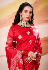 Red Mashru Silk Saree with Blouse Piece – Adi Akshoy & Co.