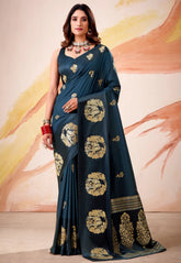 Deep Occean Blue Mashru Silk Saree with Blouse Piece – Adi Akshoy & Co.