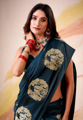 Deep Occean Blue Mashru Silk Saree with Blouse Piece – Adi Akshoy & Co.