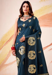 Deep Occean Blue Mashru Silk Saree with Blouse Piece – Adi Akshoy & Co.