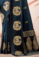 Deep Occean Blue Mashru Silk Saree with Blouse Piece – Adi Akshoy & Co.
